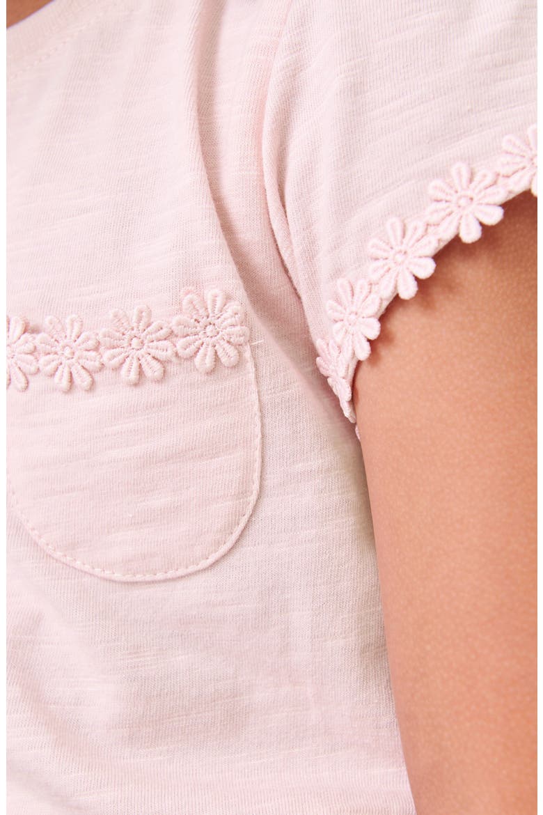 Kids' Daisy Embroidered Cotton Pocket T-Shirt, Alternate, color, PINK