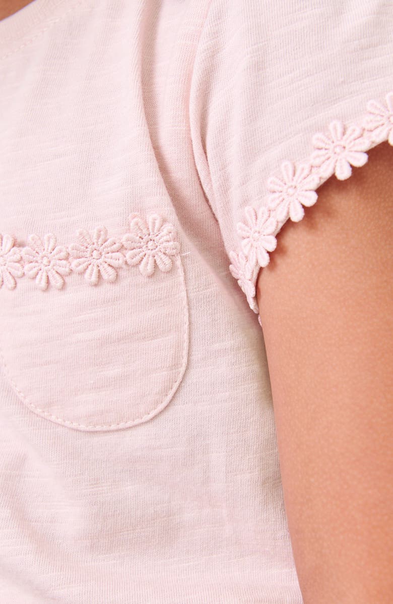 NEXT Kids' Daisy Embroidered Cotton Pocket T-Shirt, Alternate, color, Pink