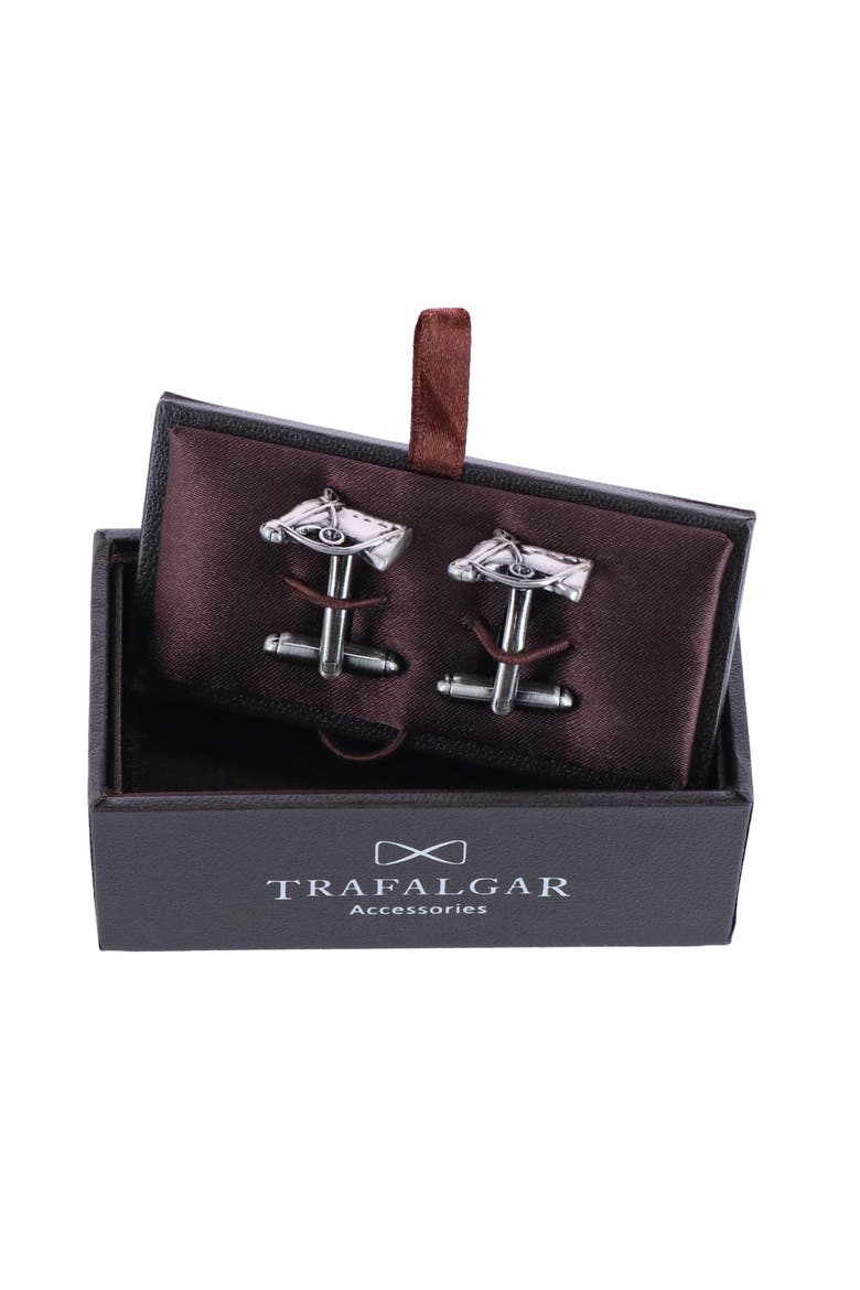 Off To The Races Horse Head Novelty Cufflinks, Alternate, color, Silver