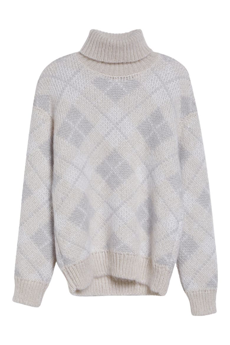 Argyle Mohair & Silk Turtleneck Sweater, Alternate, color, 150-01 CREAM WHITE