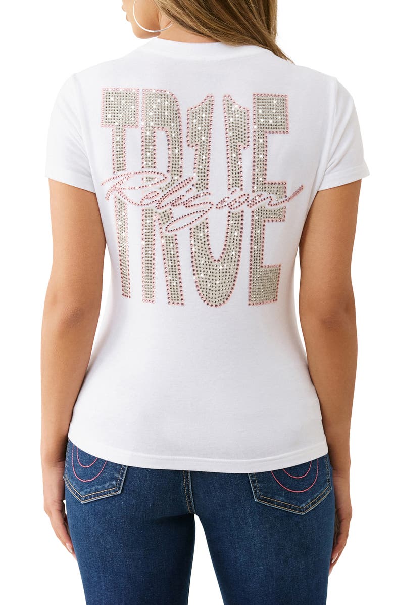 True Religion Embellished Logo Graphic T-Shirt, Alternate, color, Optic White