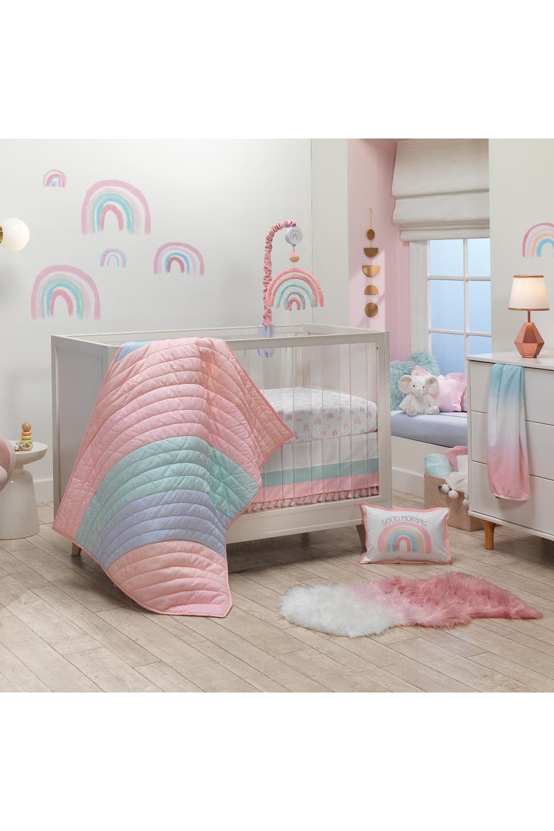 Watercolor Pastel Rainbow 100% Cotton Baby Fitted Crib Sheet, Alternate, color, White Multi