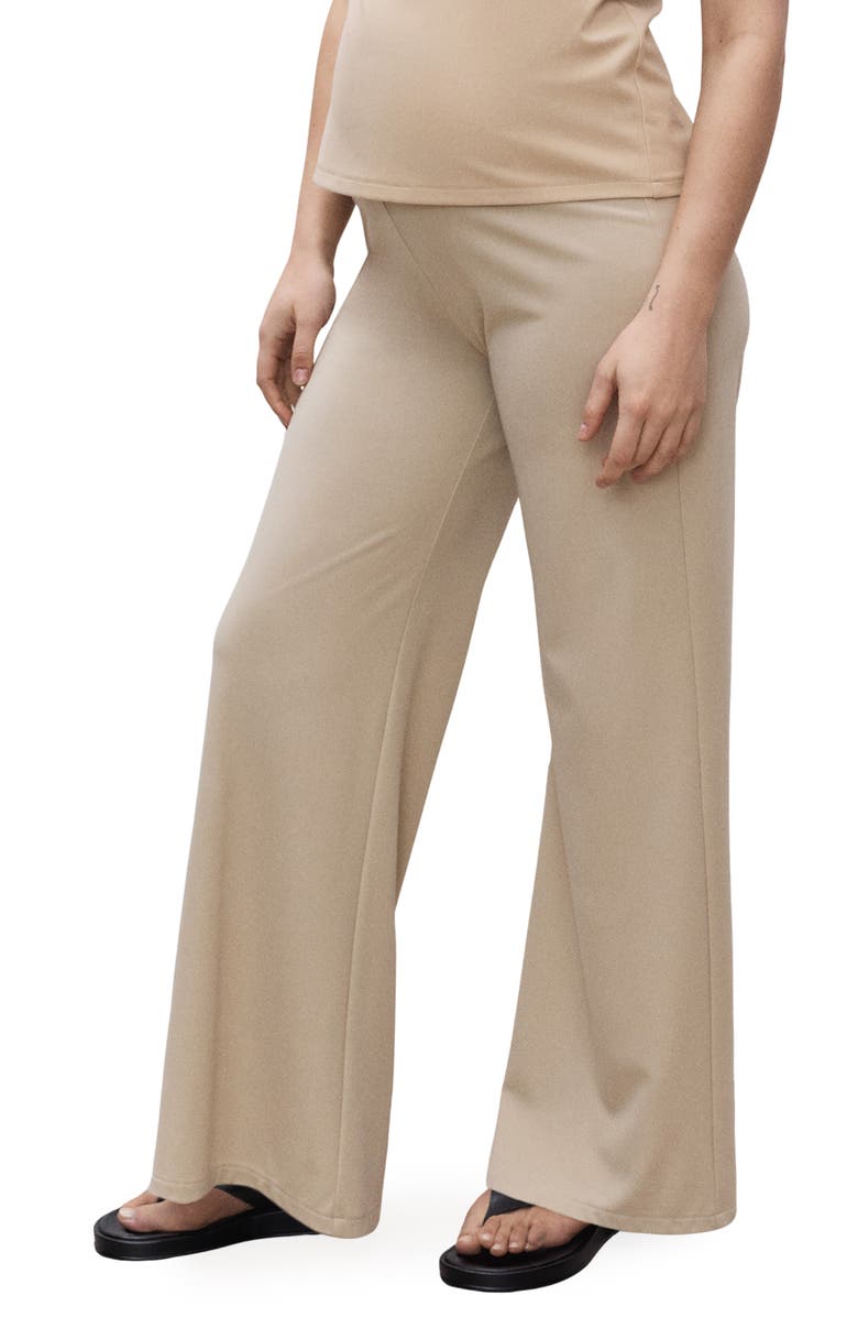 MANGO Fine Knit Wide Leg Maternity Pants, Main, color, Sand