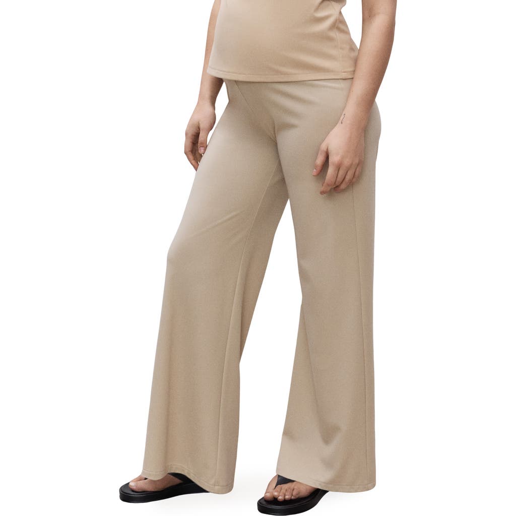Mango Fine Knit Wide Leg Maternity Pants In Sand