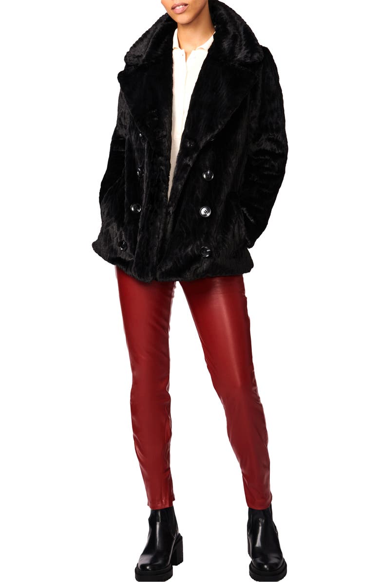 Bernardo Abstract Double Breasted Faux Fur Coat, Alternate, color, Black