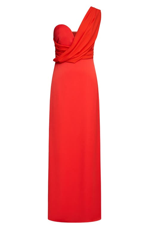 Shop Halston Roselle One-shoulder Cotton Blend Crepe Gown In Orange Spice