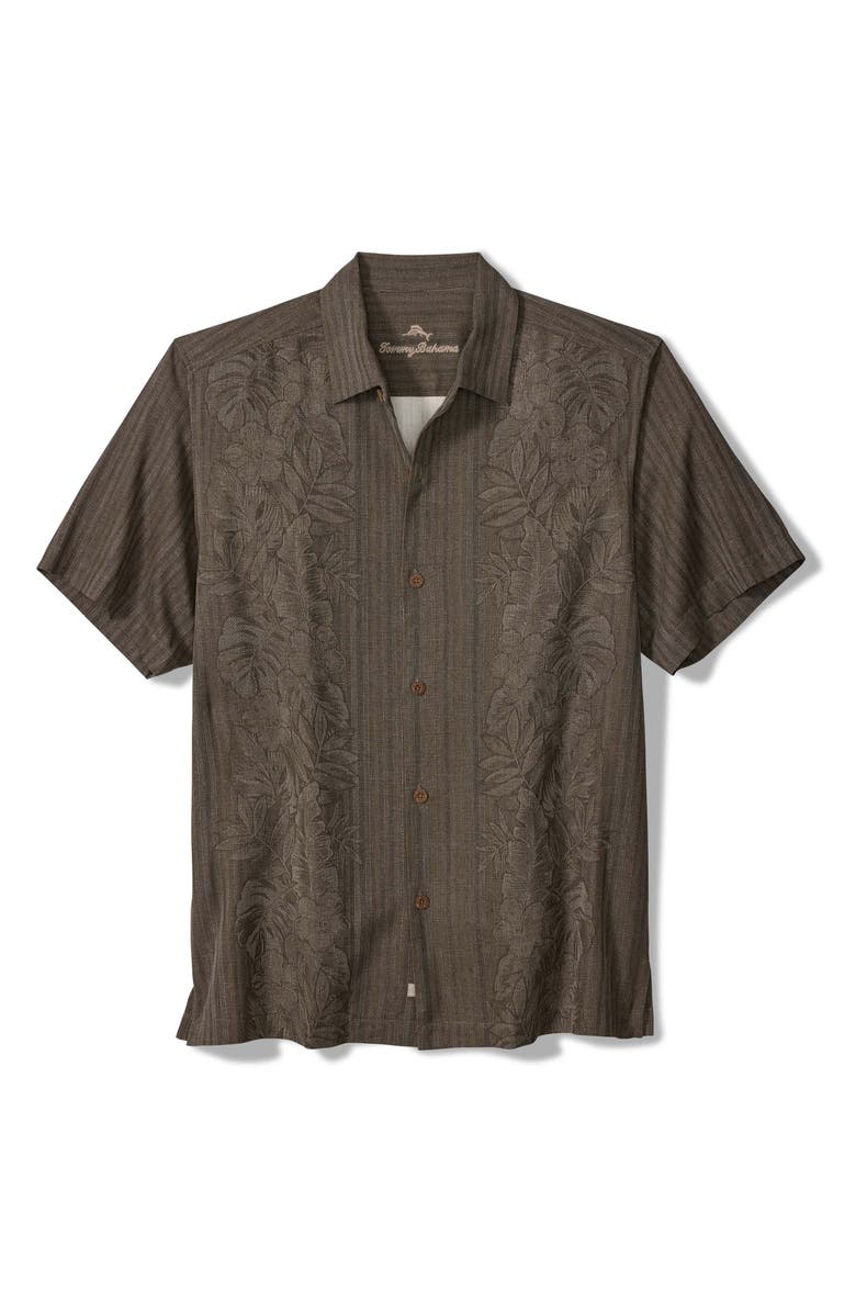 Tommy Bahama Maui Border Silk Short Sleeve Button-Up Shirt, Main, color, Tapenade