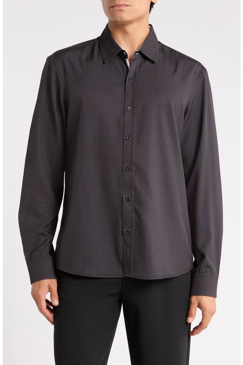 Performance Stretch Button-Up Shirt, Main, color, BLACK