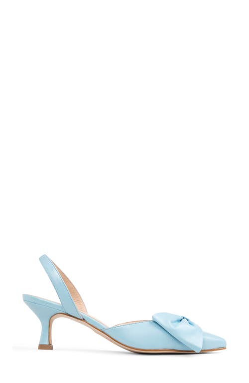 Patricia Green London Bow Pointed Toe Kitten Heel Pump In Sky Blue Leather