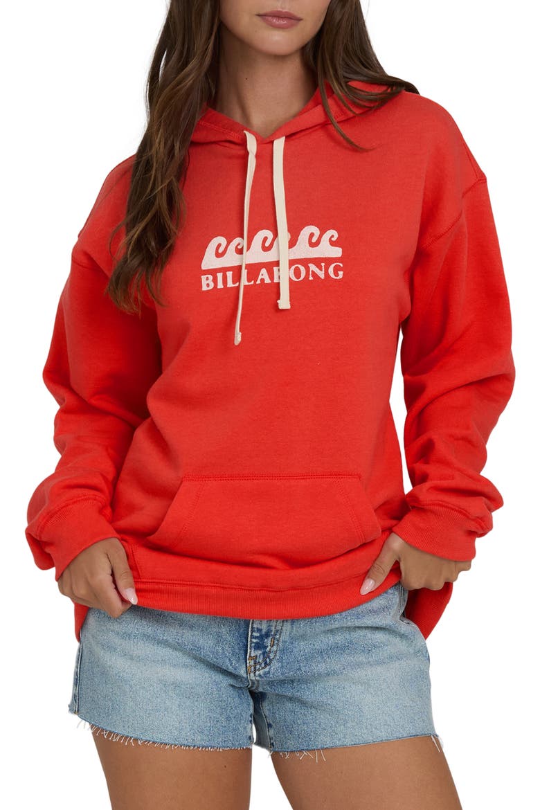 Surfing in Town Fleece Graphic Hoodie, Main, color, FIESTA RED
