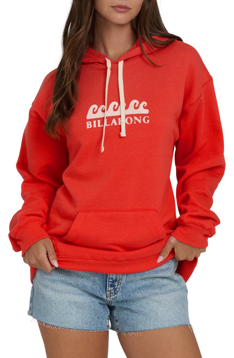 Billabong Surfing in Town Fleece Graphic Hoodie, Main, color, Fiesta Red