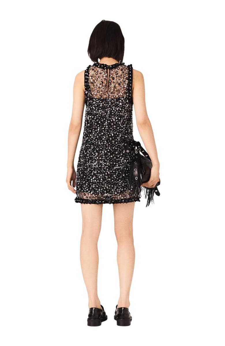 maje Rhinestone floral dress, Alternate, color, Black