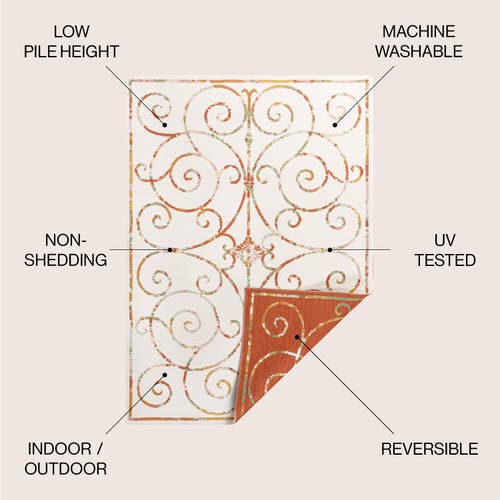 Jonathan Y Danae Classic Cottage Filigree Scroll Reversible Machine-washable Indoor/outdoor Area Rug In Cream/terra