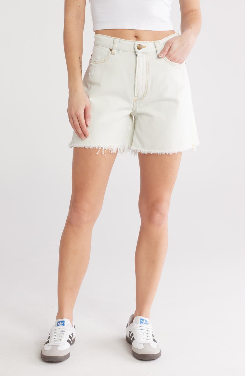 THE GREAT. The Easy Distressed Denim Cutoff Shorts, Main, color,