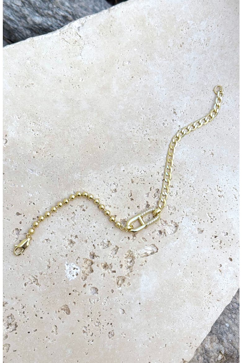 14K Gold Plated Cubic Zirconia Mixed Chain Bracelet, Alternate, color, GOLD