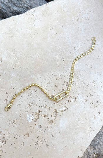 14K Gold Plated Cubic Zirconia Mixed Chain Bracelet