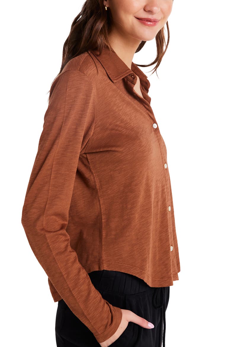 Cotton Knit Button-Up Shirt, Alternate, color, TWILIGHT GOLD
