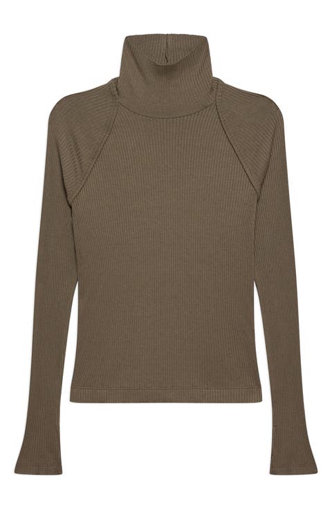 Layered Rib Turtleneck Top