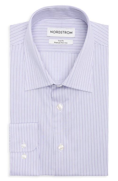 Nordstrom Trim Fit Stripe Premium Non-iron Cotton Dress Shirt In Blue