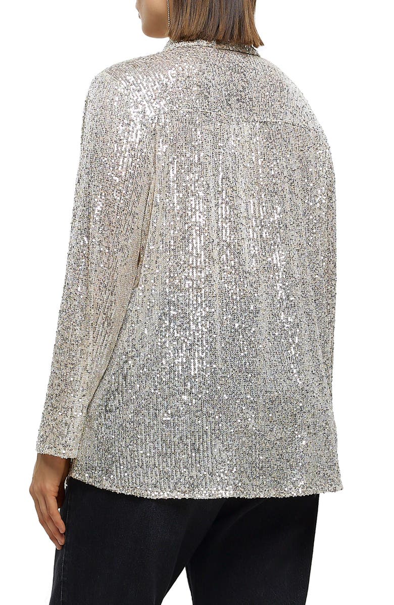 River Island Sequin Button-Up Shirt, Alternate, color, 