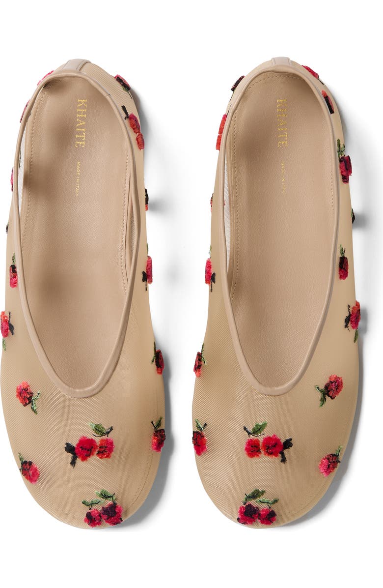 Khaite Marcy Embroidered Mesh Flat, Alternate, color, Beige/ Raspberry