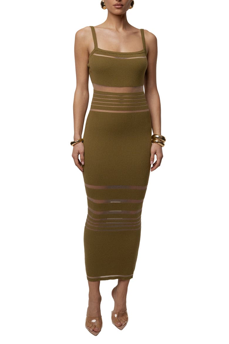 Striped Rib Knit Dress, Main, color, Moss