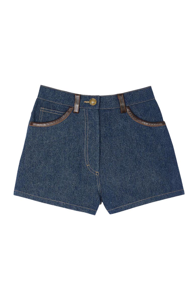 SANDRO Denim shorts with leather details, Alternate, color, 