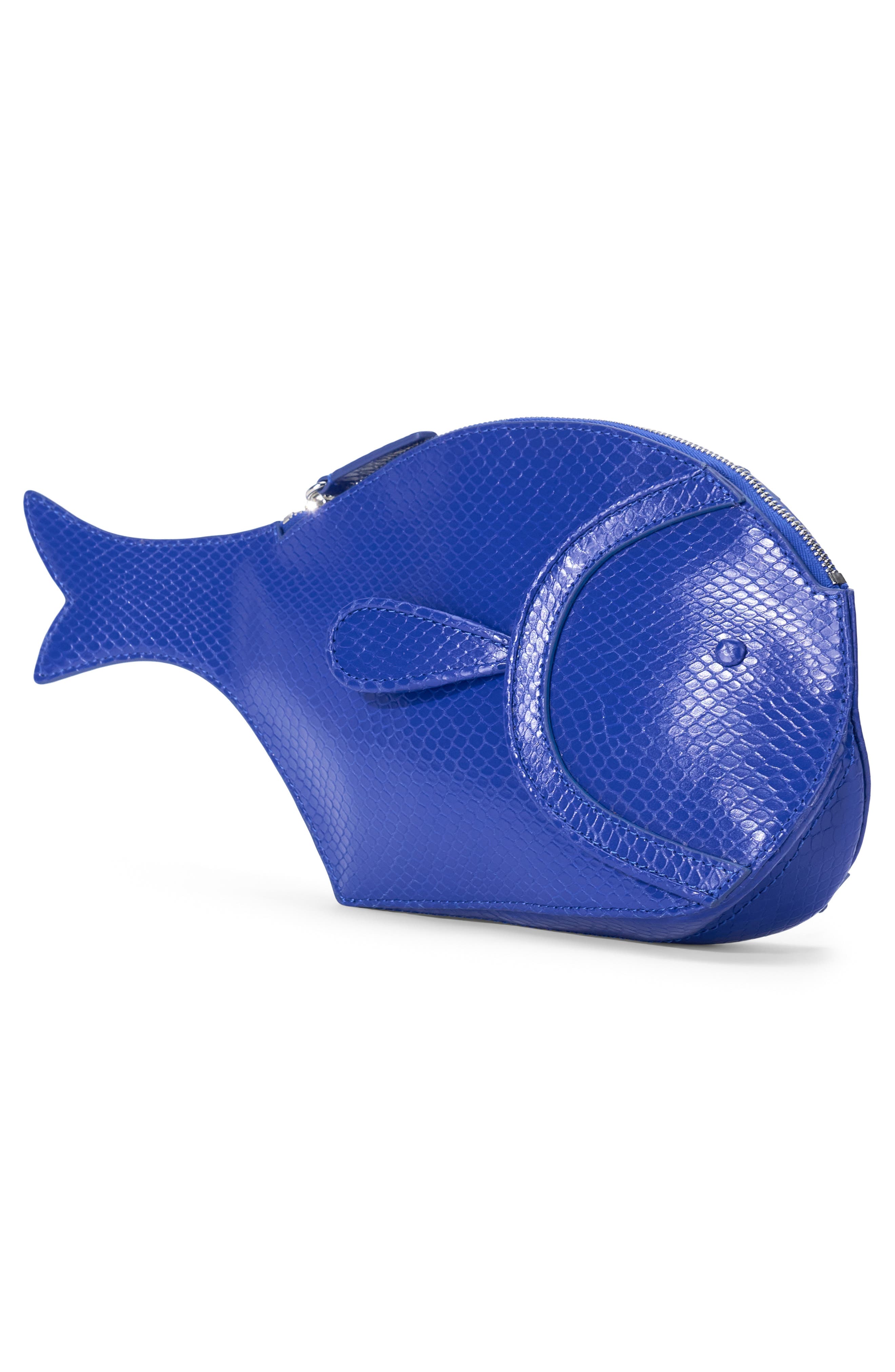 Pesce Lizard Embossed Leather Clutch, Alternate, color, COBALT