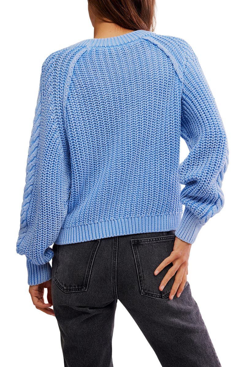 Free People Frankie Cable Cotton Sweater, Alternate, color, Della Robbia Blue