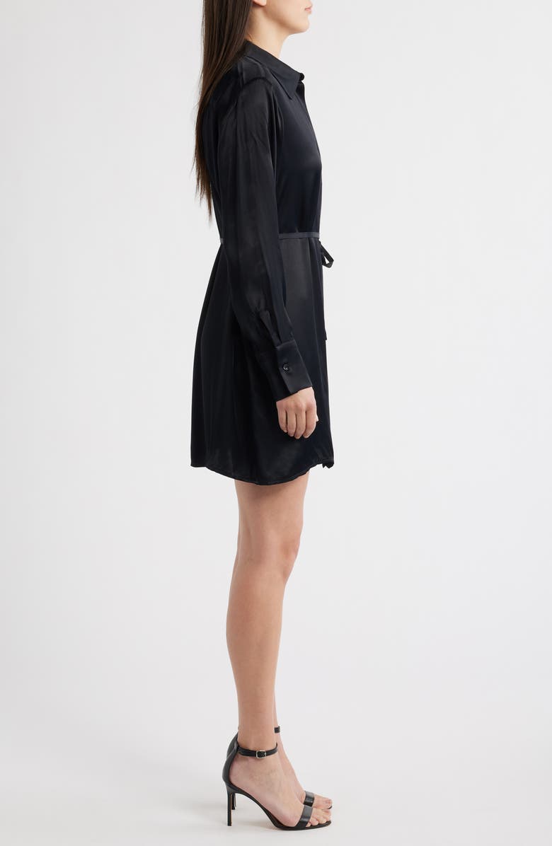Mavi Jeans Tie Waist Long Sleeve Satin Shirtdress, Alternate, color, Black