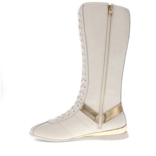 Pony Womens Ko-80 Extra High Genuine Leather Premium Lace Up Athletic Sneaker Shoe In Snow White/gold