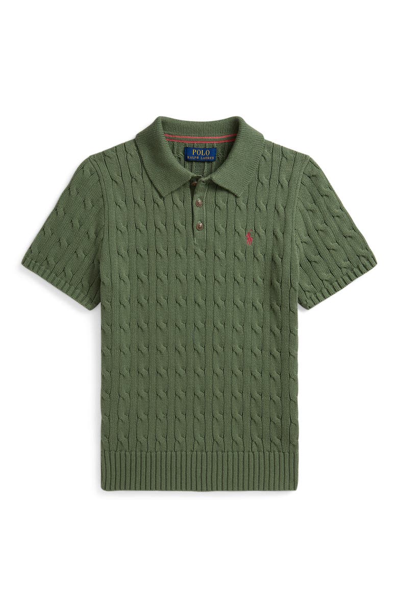 Kids' Cable Short Sleeve Cotton Sweater, Main, color, CARGO GREEN