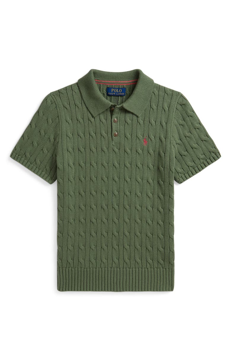 Polo Ralph Lauren Kids' Cable Short Sleeve Cotton Sweater, Main, color, Cargo Green