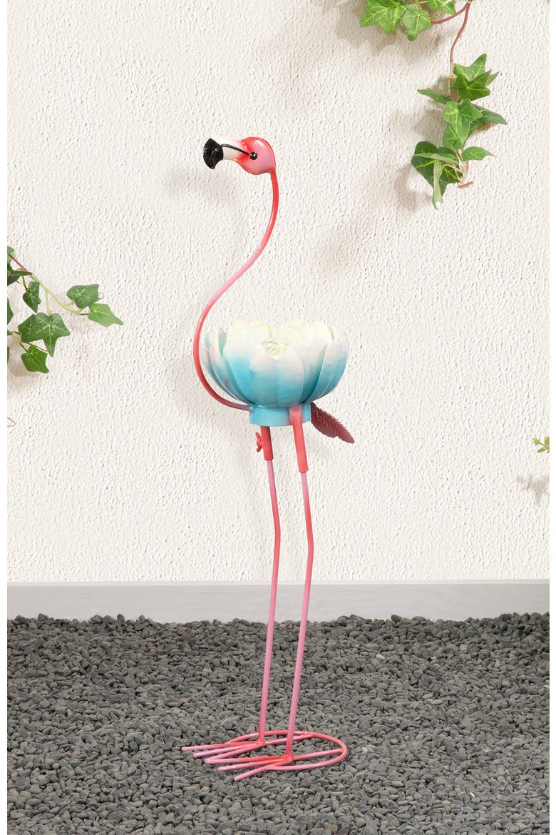 26.25"H Metal Solar Standing Flamingo Garden Statue, Alternate, color, Pink