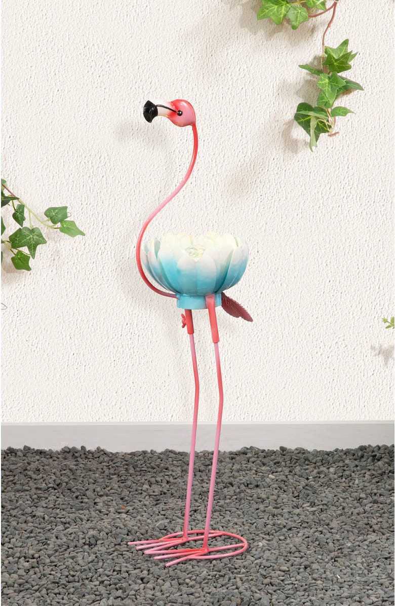 Glitzhome 26.25"H Metal Solar Standing Flamingo Garden Statue, Alternate, color, Pink