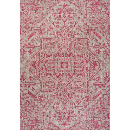 Jonathan Y Estrella Bohemian Medallion Textured Weave Indoor/outdoor Area Rug In Light Gray/fuchsia