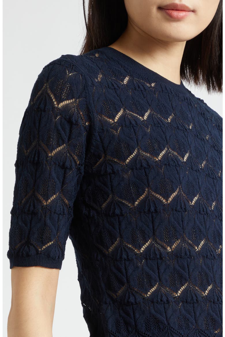 Pointelle Knit Cotton Blend Sweater, Alternate, color, TWILIGHT NAVY