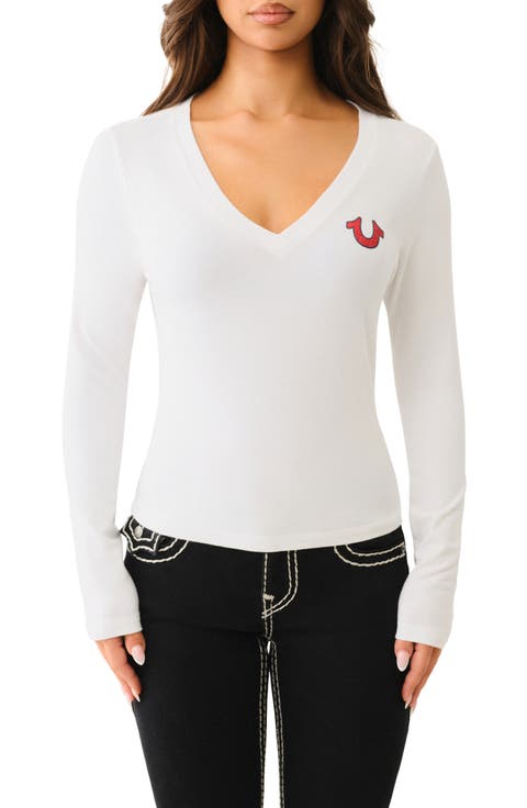 Embellished Long Sleeve Cotton Graphic T-Shirt