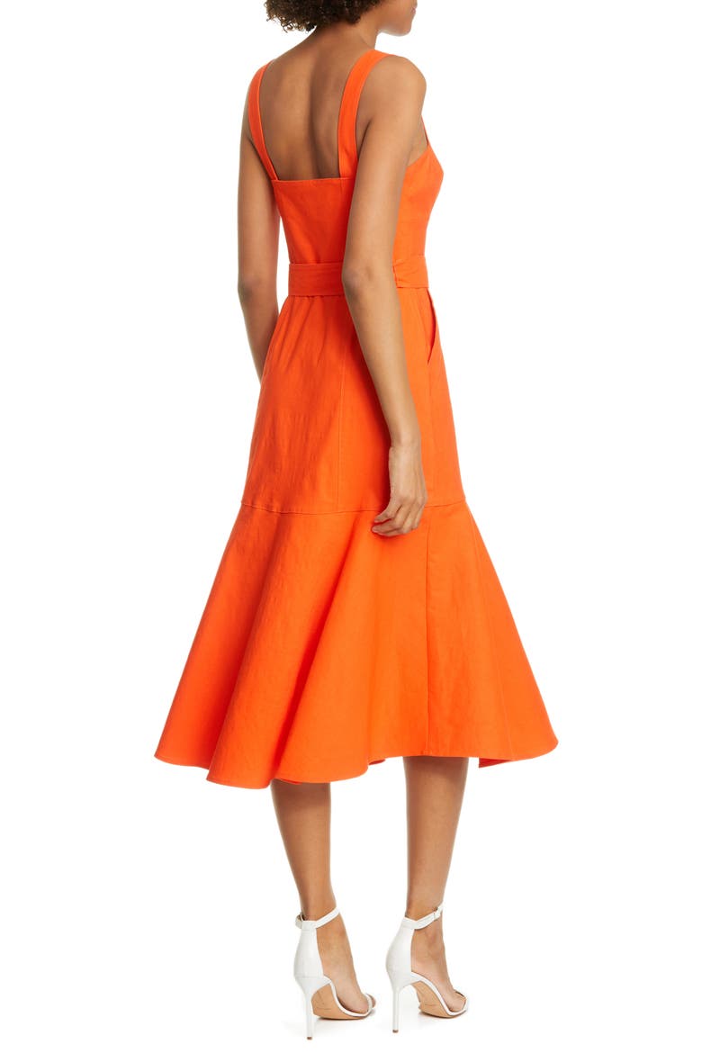 Sabrina Linen Blend Bustier Dress, Alternate, color, SHOCK