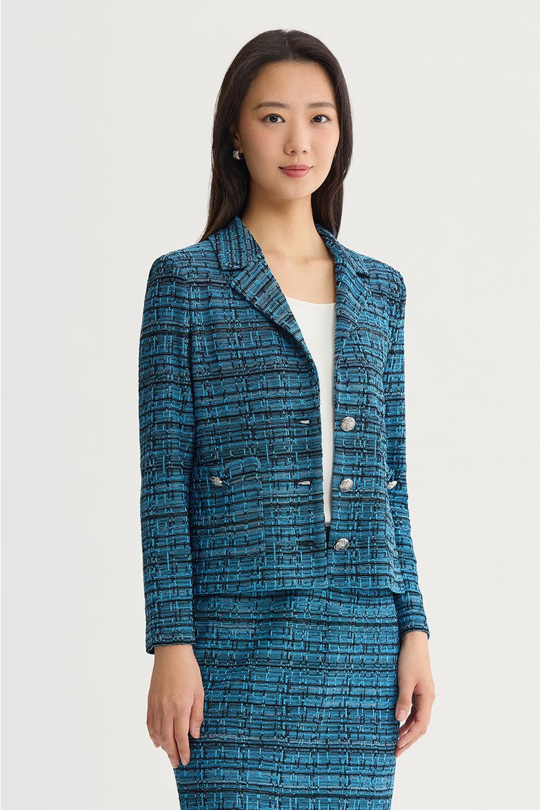 Lapel Collar Tweed Knit Jacket, Alternate, color, Deep Teal