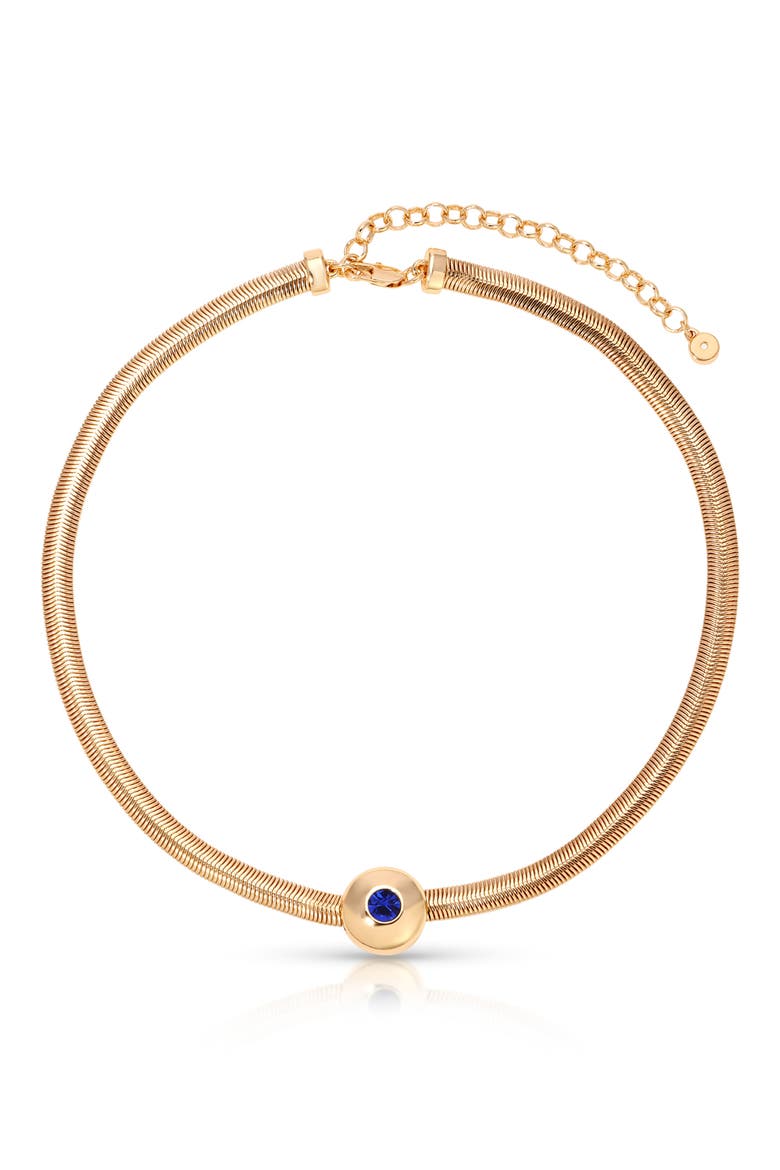 Crystal Disc Pendant Herringbone Chain Necklace, Main, color, SAPPHIRE