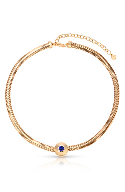 Ettika Crystal Disc Pendant Herringbone Chain Necklace in Sapphire 