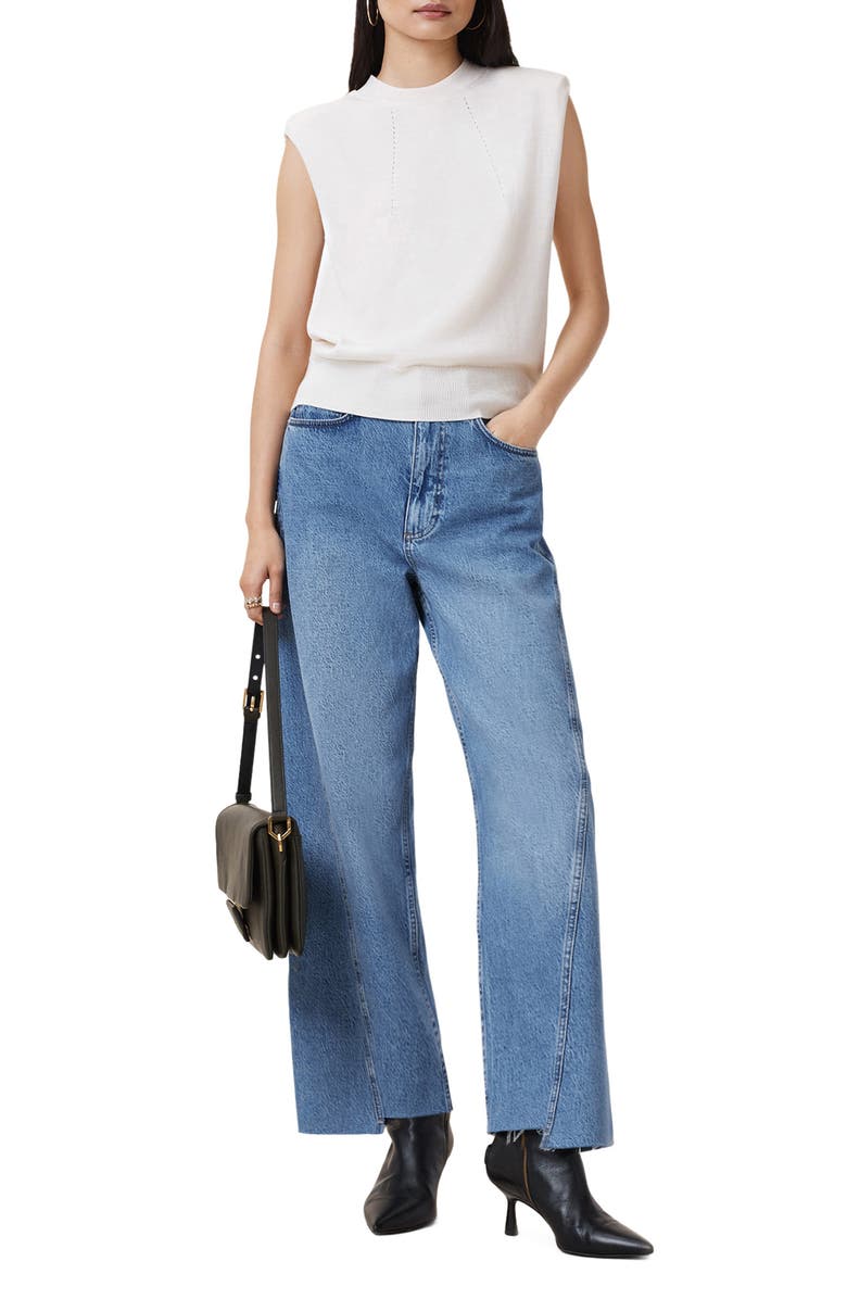 AllSaints Fox Asymmetric Raw Hem Wide Leg Jeans, Alternate, color,