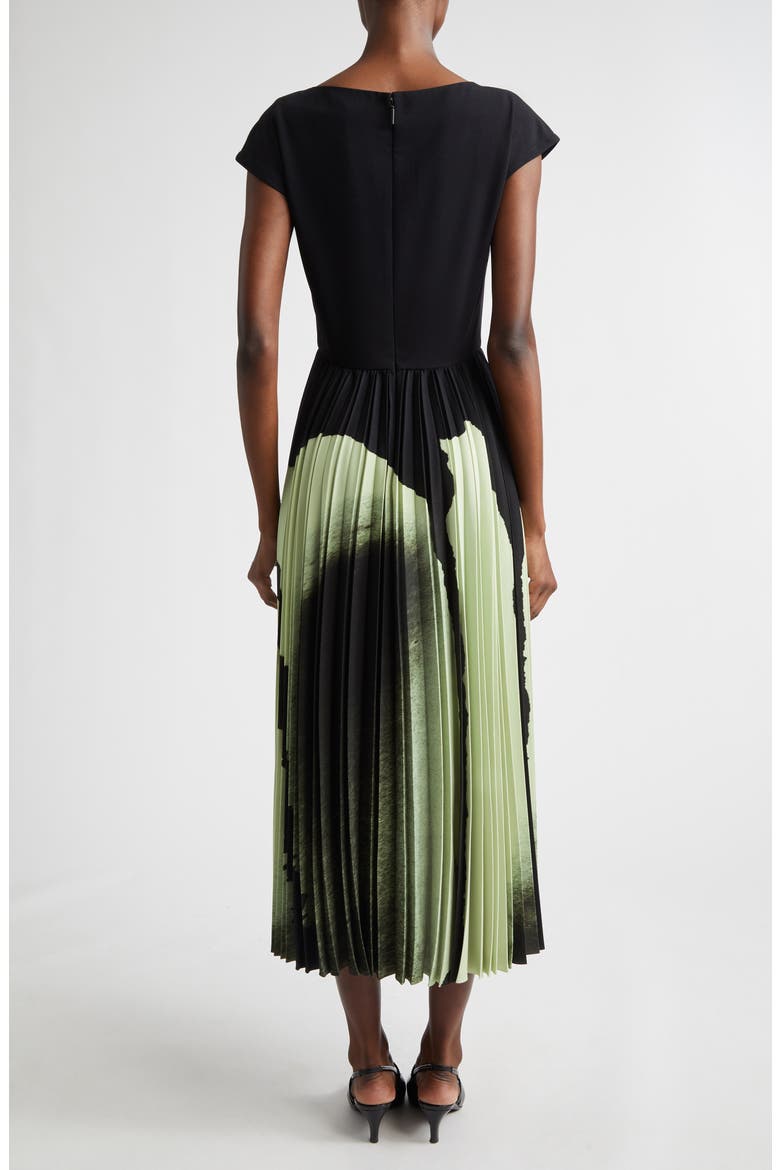 Watercolor Floral Pleated Matte Crepe A-Line Dress, Alternate, color, NORI/ LIGHT JADE MULTI