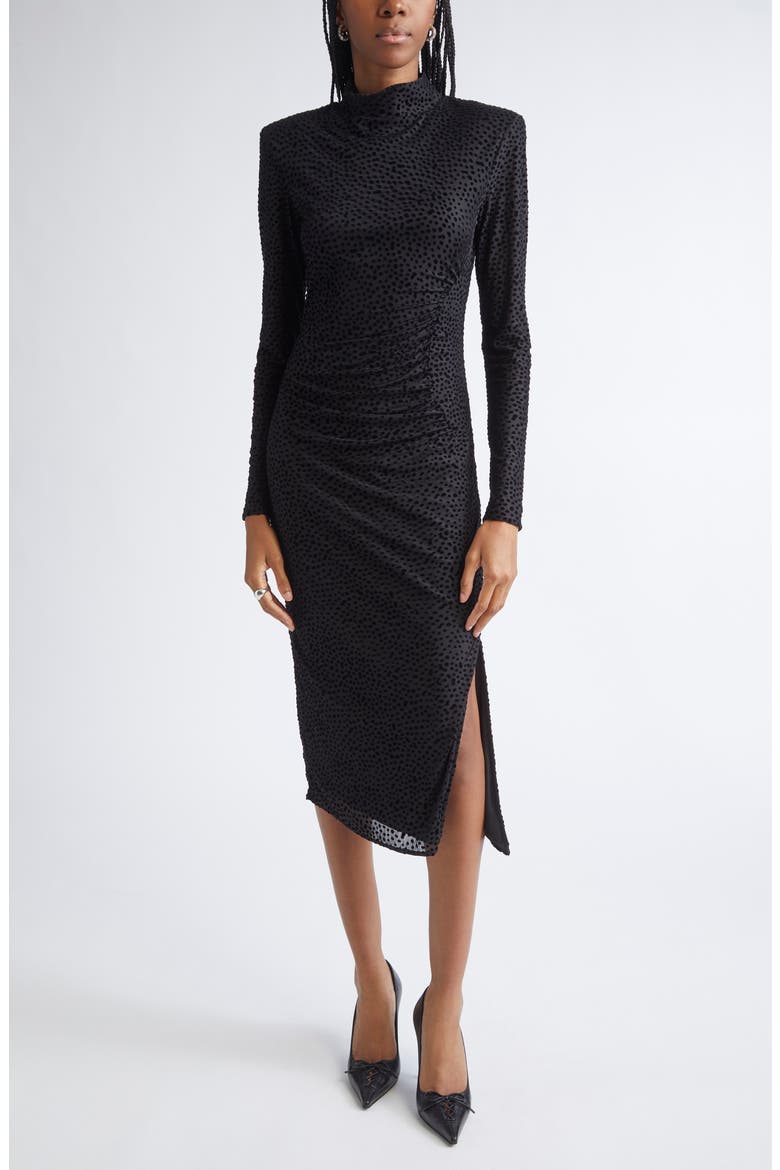 Eveline Flocked Dot Long Sleeve Dress, Main, color, BLACK DOT