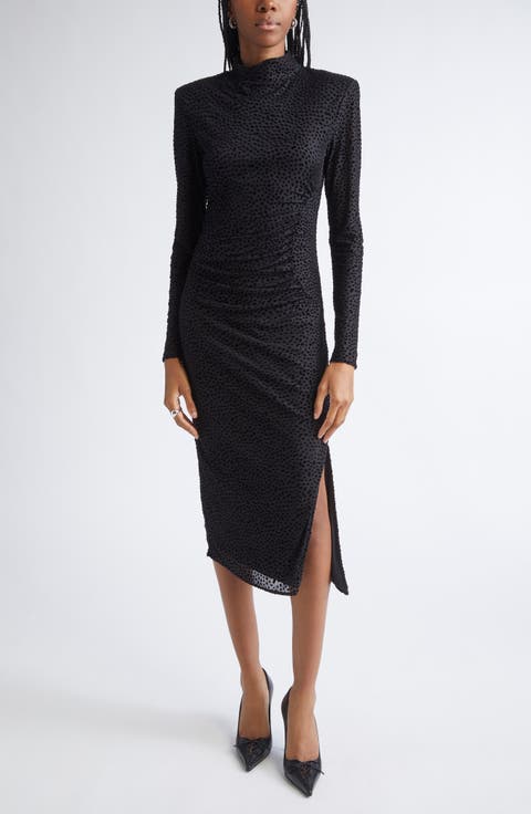 Eveline Flocked Dot Long Sleeve Dress