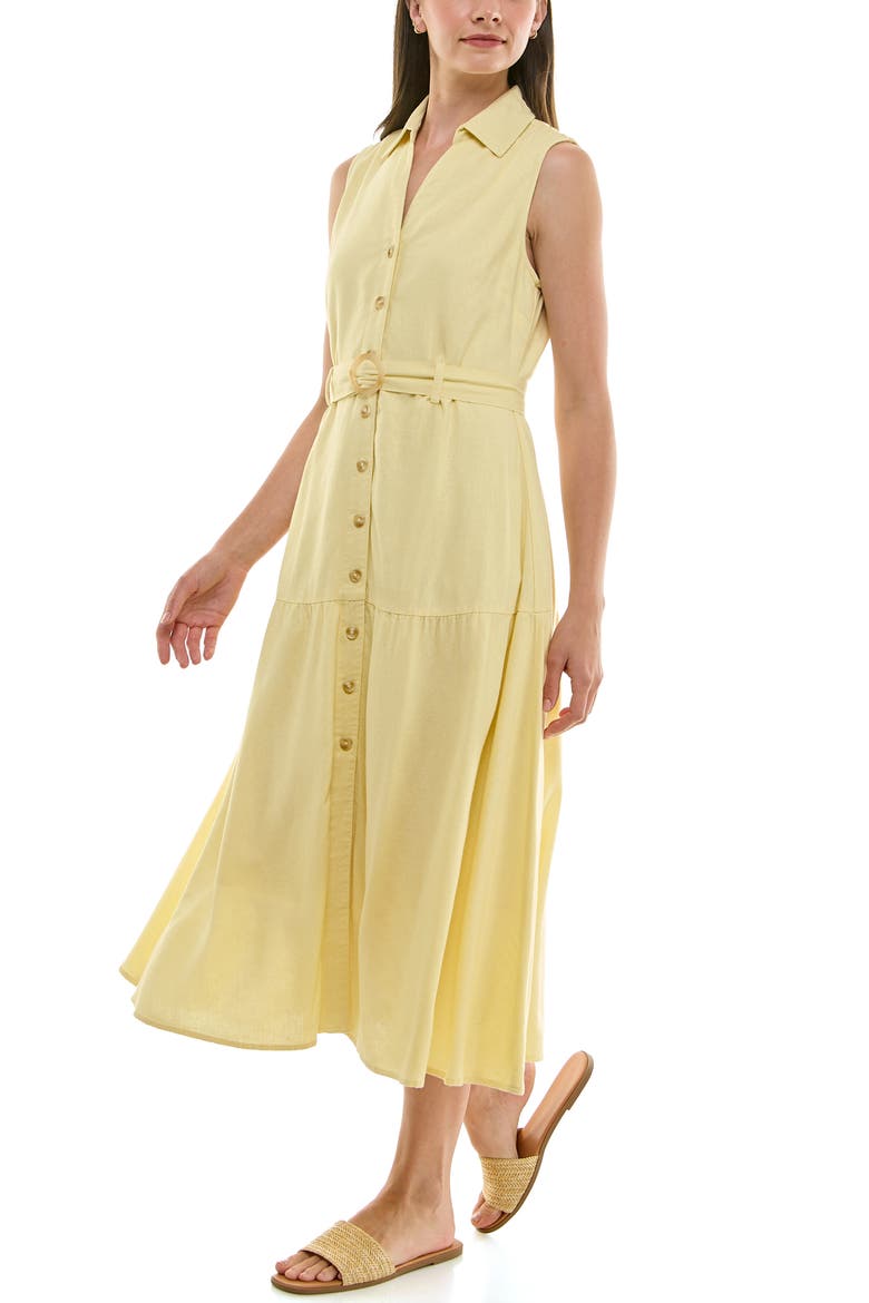 Sleeveless Belted Linen Shirtdress, Alternate, color, BUTTER