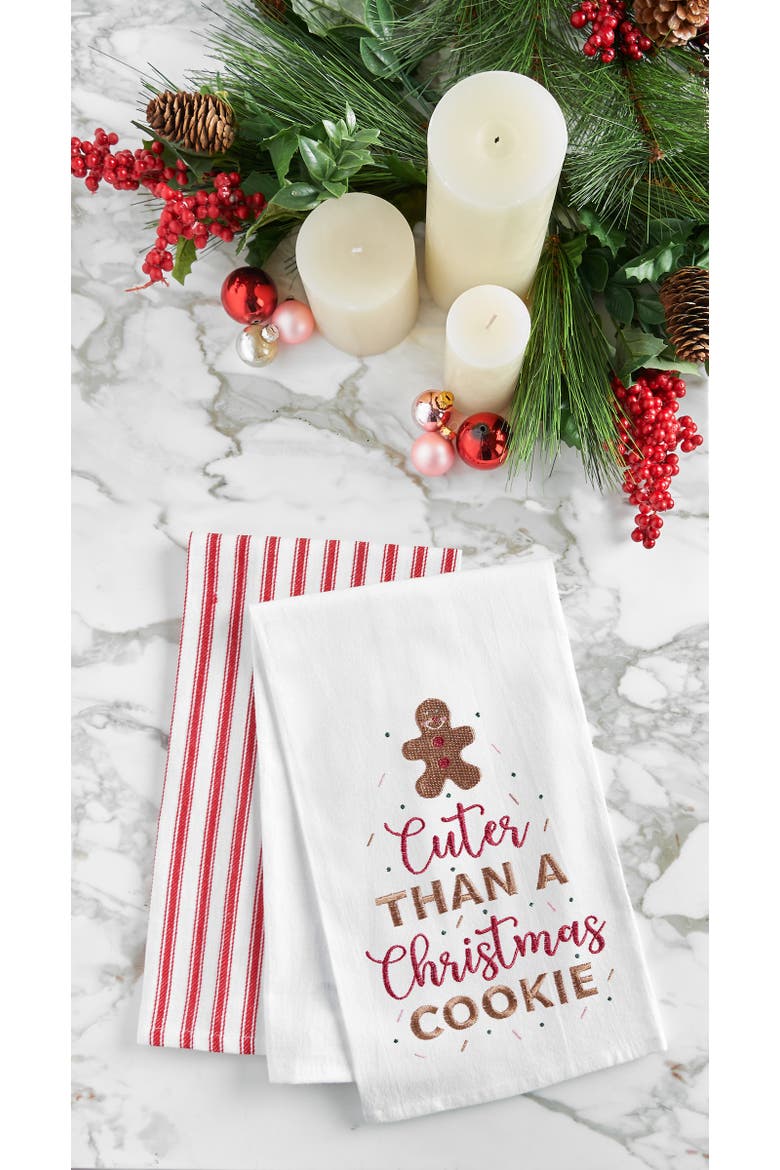 "Cuter Than A Christmas Cookie" Embroidered 100% Cotton Flour Sack Dishtowel, Alternate, color, White