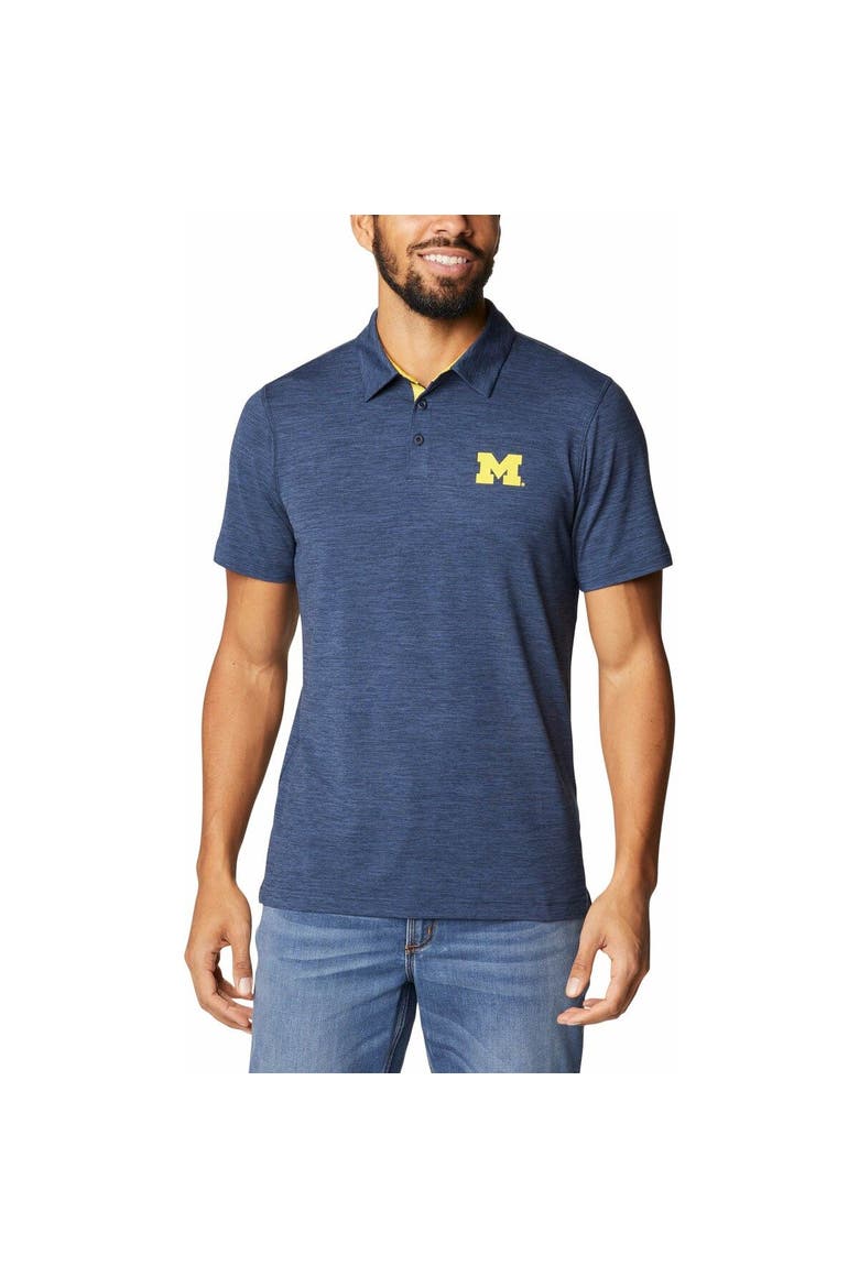 Men's Columbia Navy Michigan Wolverines Tech Trail Omni-Shade Polo, Alternate, color, Navy