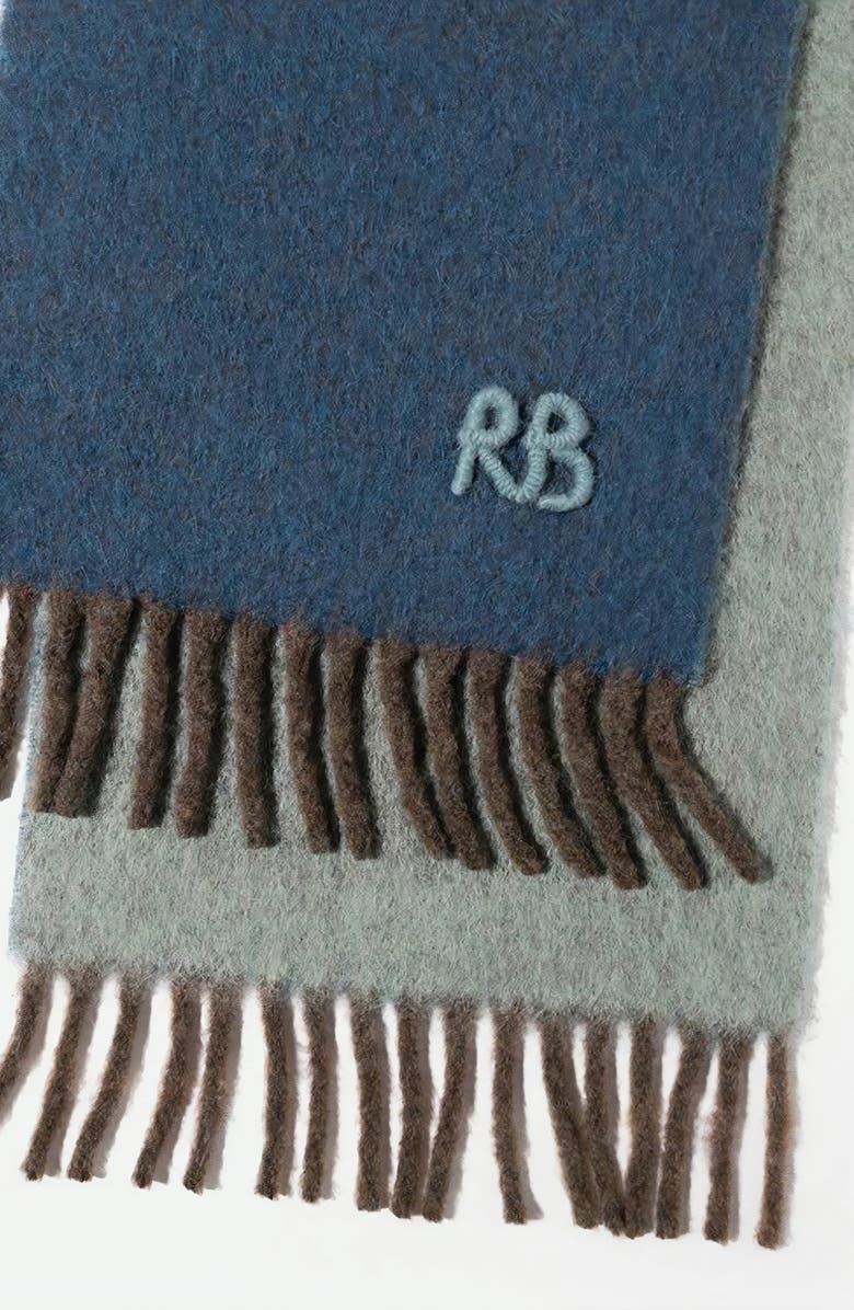 Ruslan Baginskiy Monogram Embroidered Wool Blend Scarf, Alternate, color, Blue